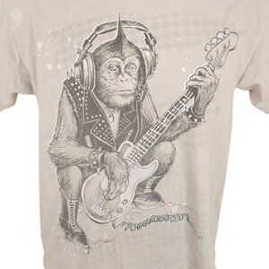Punk Rock Monkey T Shirt Mens Size Small Gray Bass Player Cygnus Ape